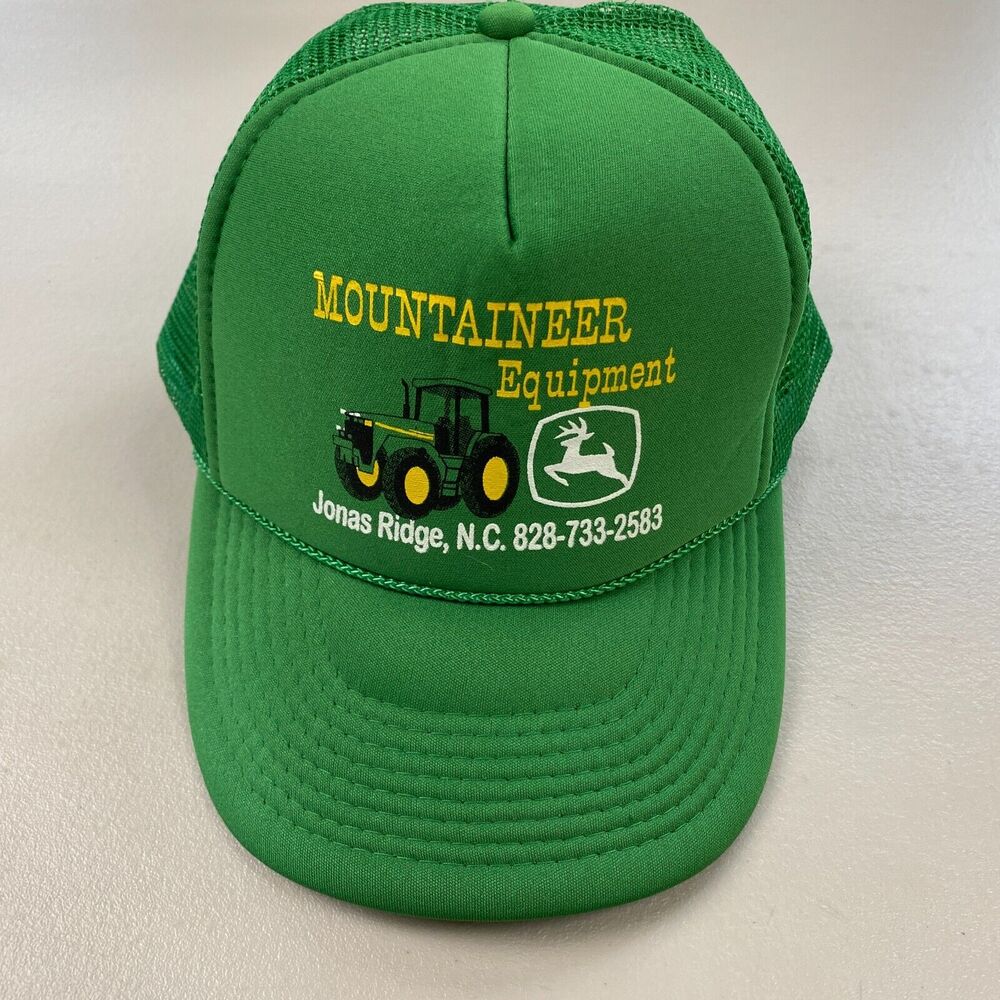 Mountaineer Farm Equipment Mesh Snapback Hat Green Tractor Logo Nissin Trucker